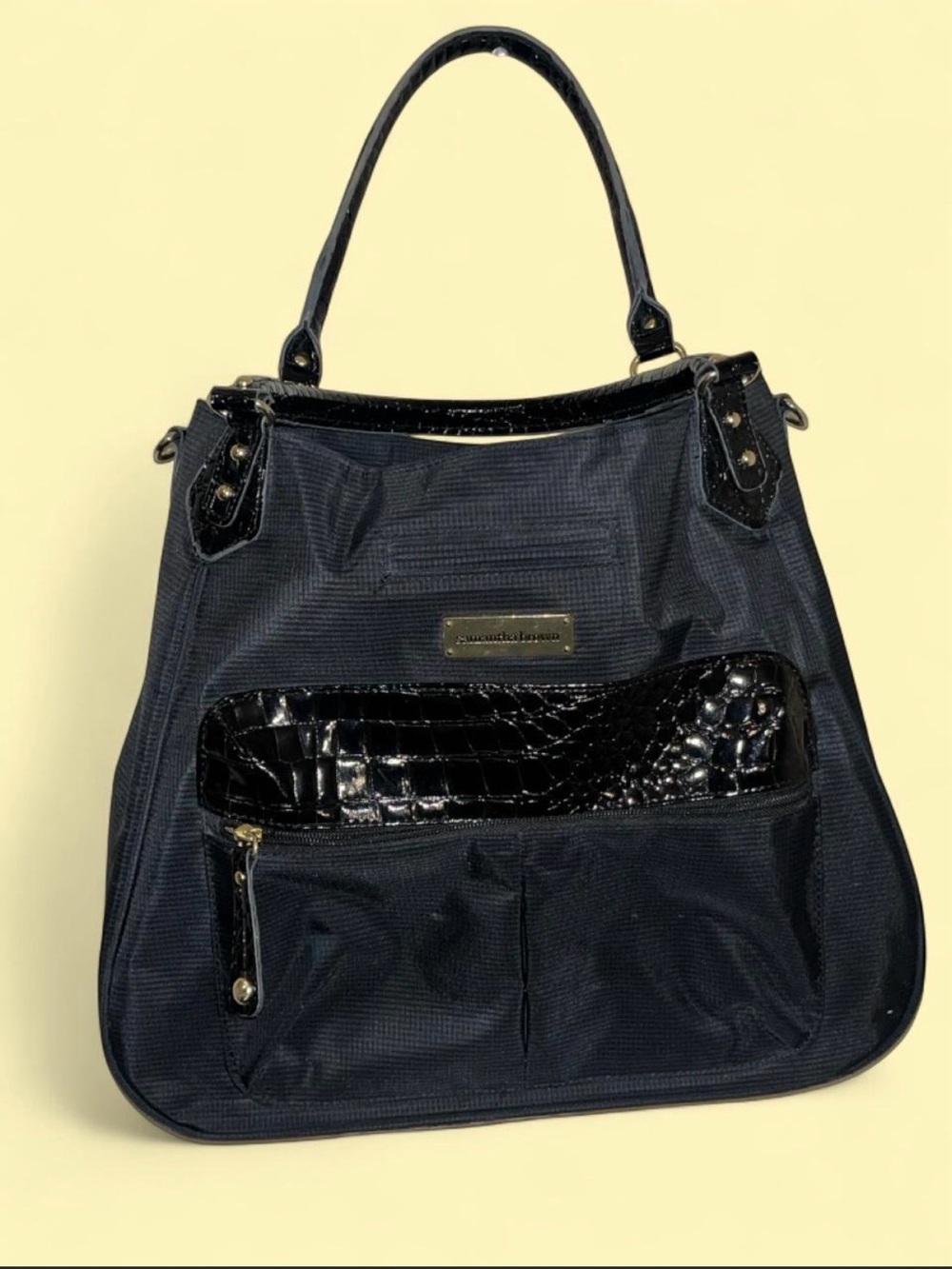 Samantha Brown Black Crocodile Embossed Handbag Y2K Preppy